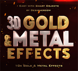 10个3D金属文本模板(含PS样式文件)：3D Gold and Metal Effects